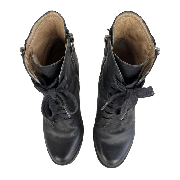 BIALA Black Leather Booties Women Size 6/36M Block Heel Zip-up, Lace-up - Picture 5 of 13